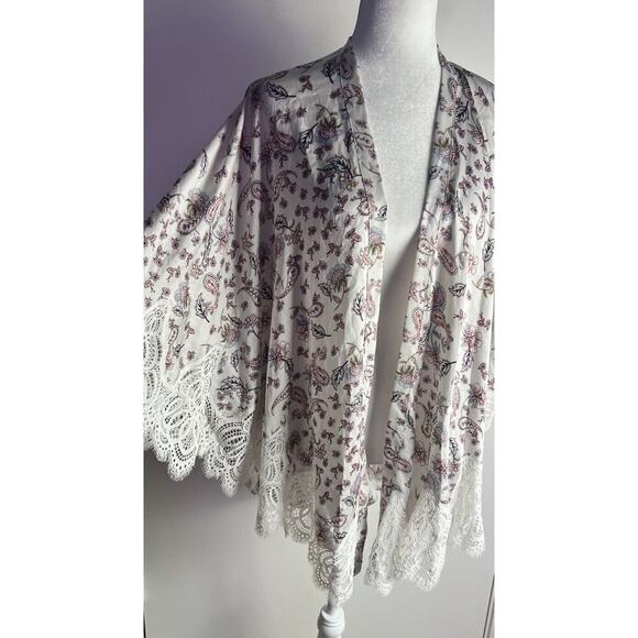 Victoria's Secret Robe Kimono Open Front Paisley Lace Trim XS/S Night Sleep - Picture 2 of 8